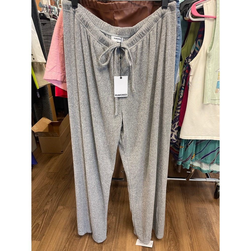 Rumored Heather Grey Ribbed Wide Leg Lounge Pants Drawstring XL